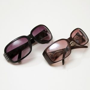 Set of 2 Sunglasses Black Purple Brown Flowers